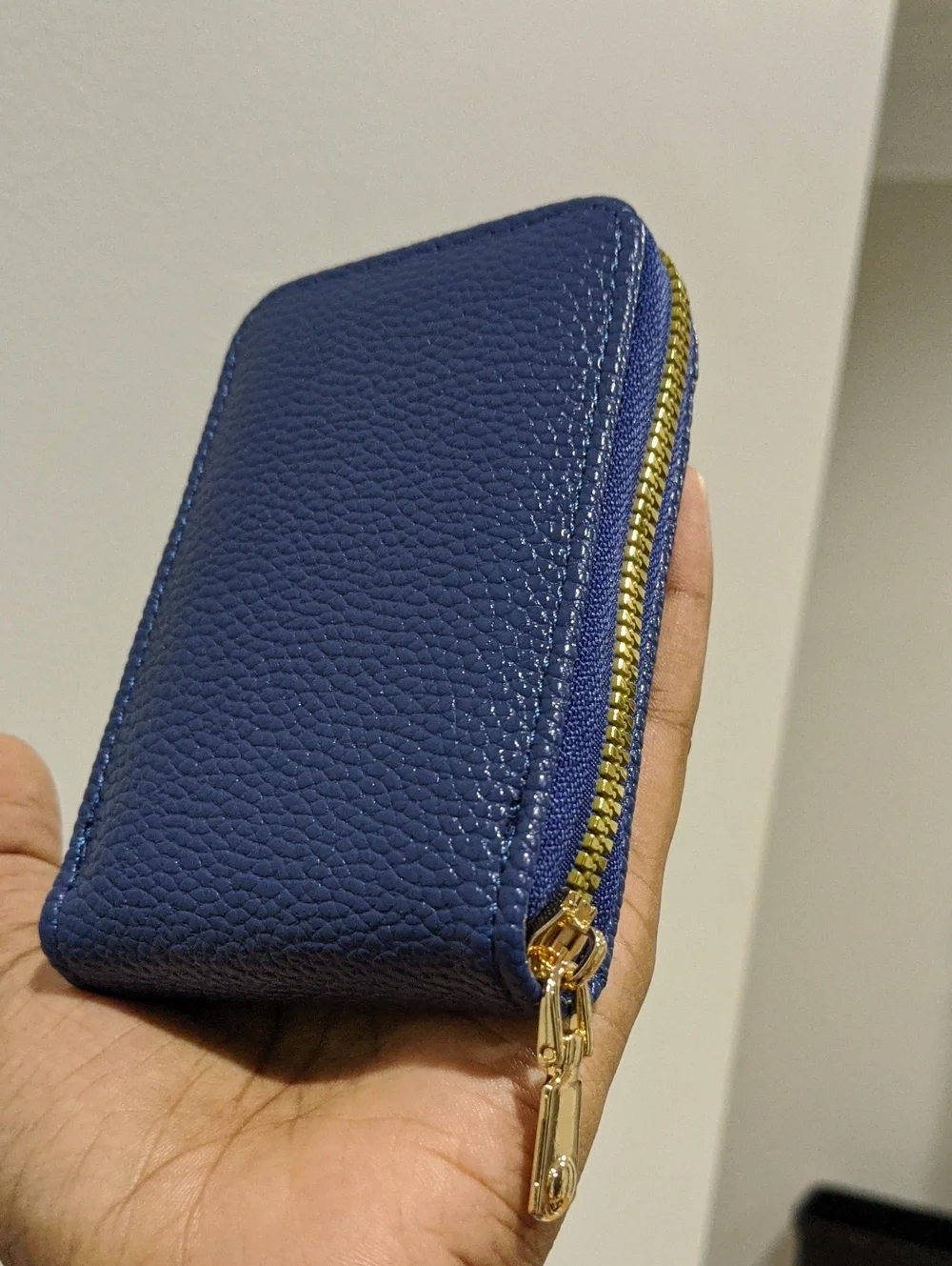 Women's Navy Blue Zip Wallet - Compact Leather Card Holder